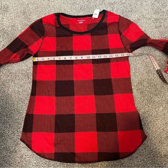 Old Navy Slim-Fit Printed Thermal-Knit Tee for Women NEW Large Red Buffalo Plaid - Picture 9 of 10